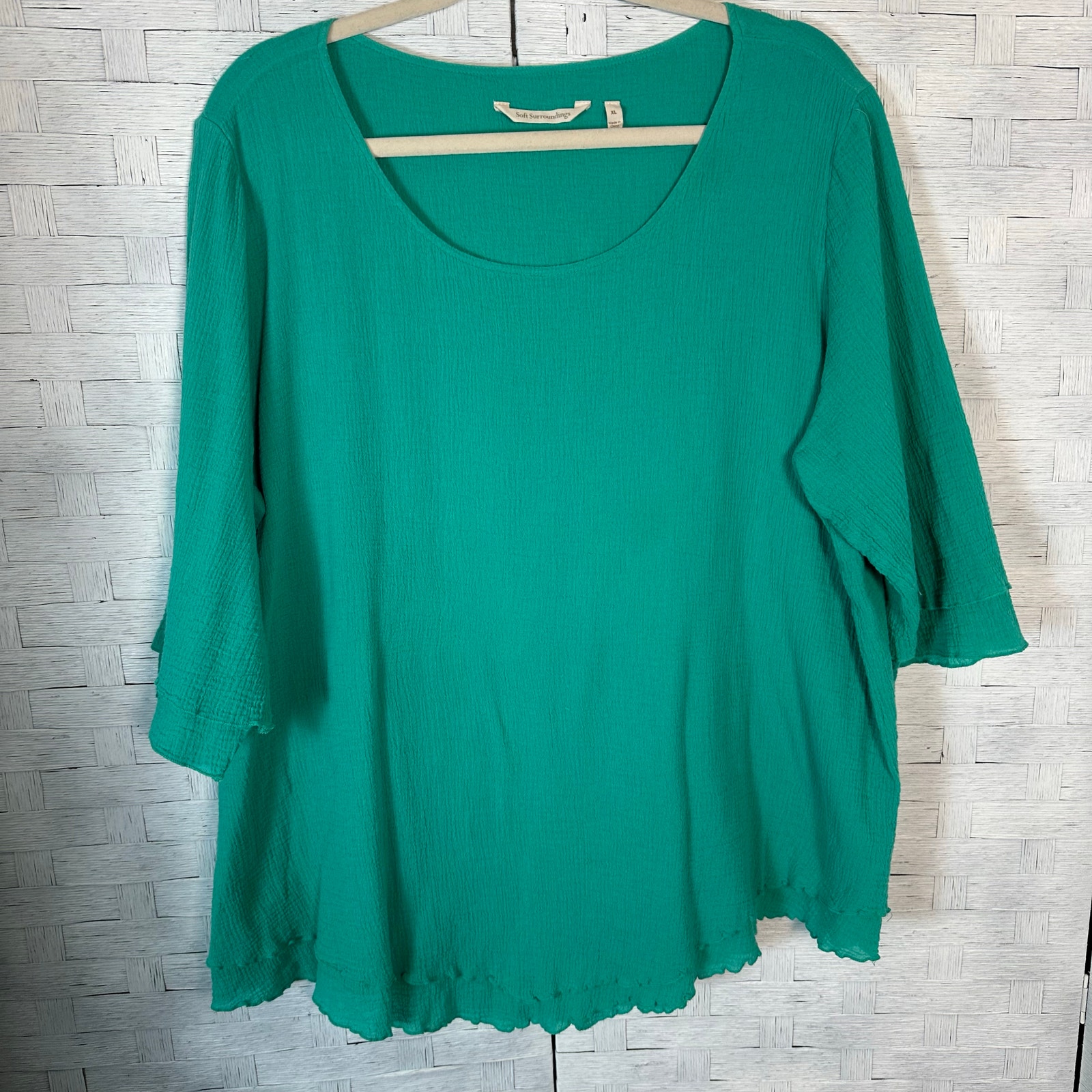 Soft Surroundings Women’s Blouse Ghazi 3/4 Sleeve Asymmetrical Hippie Bohemian